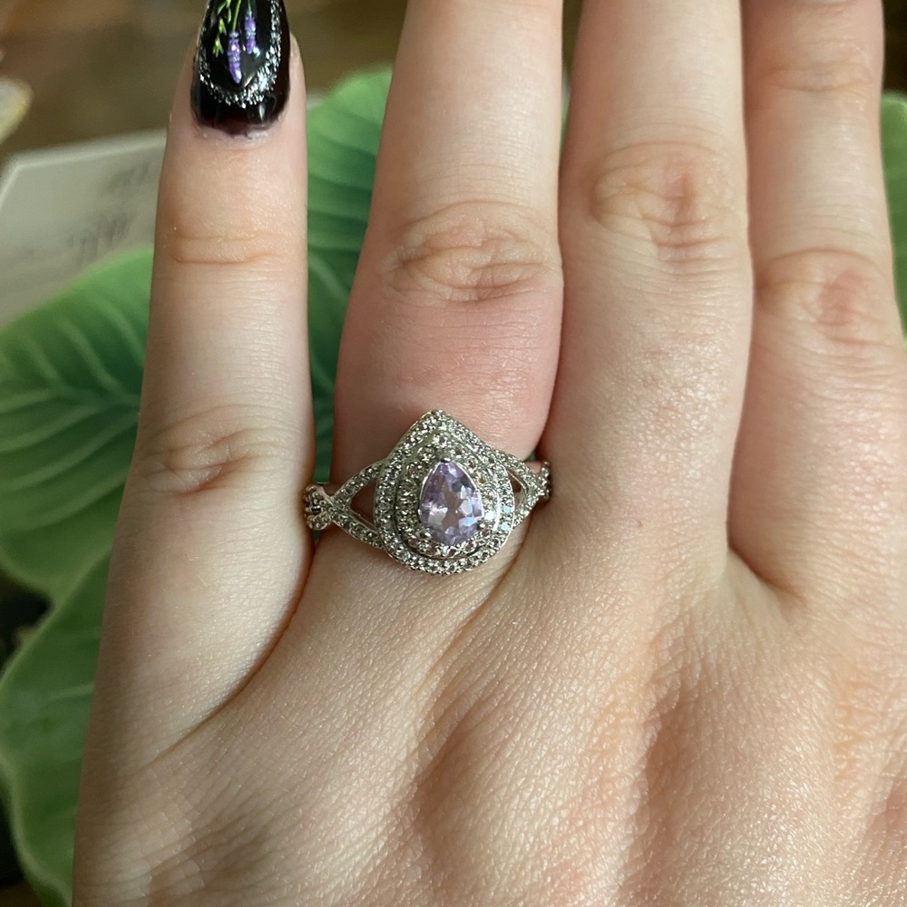 Amethyst and Diamond CZ Sterling Silver Ring